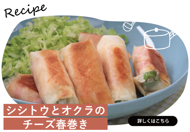 シシトウとオクラのチーズ春巻き