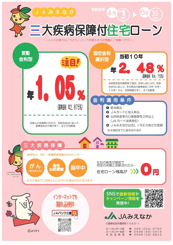 JA三大疾病保障付住宅ローン